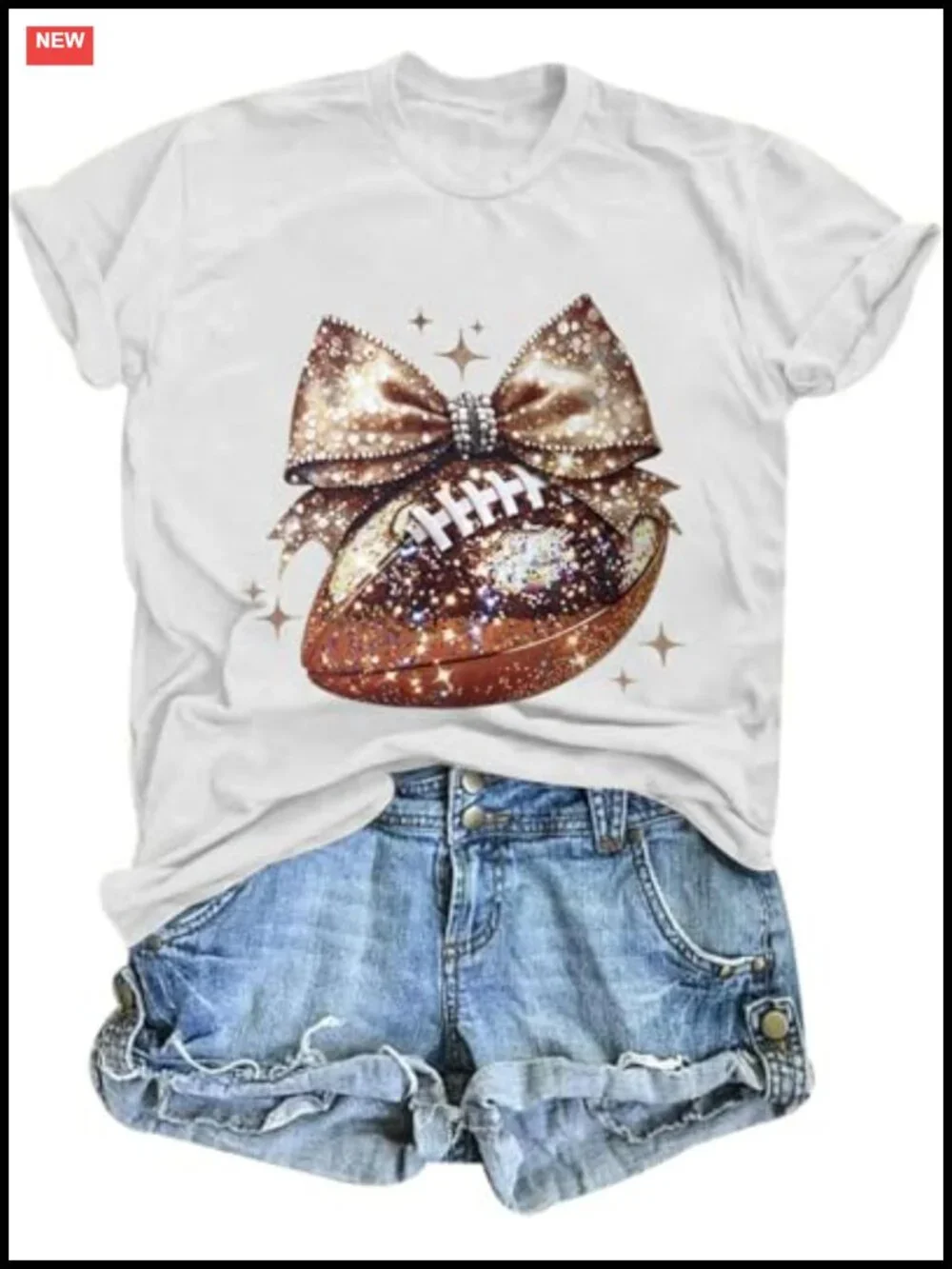 Women's Football Graphic Tee Crewneck Short Sleeve Game Day Shirt Soft Cotton